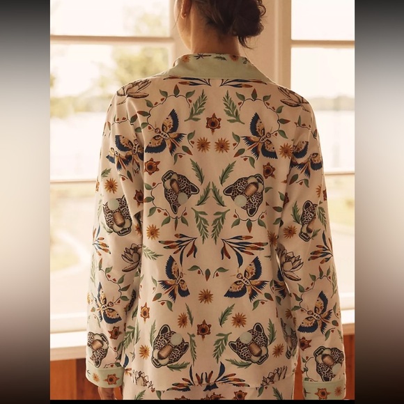 Anthropology long sleeve flannel PJ shirt. Floral Print Pajama shirt. - Picture 3 of 6